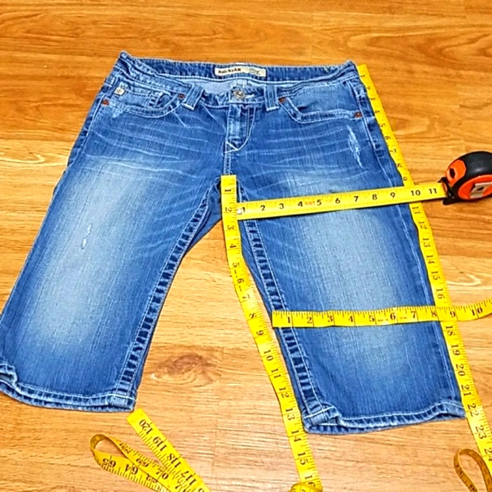 BIG STAR 28x14 REMY, LOW-RISE BOOT CUT DISTRESSED FADED SHORTS - Picture 3 of 8